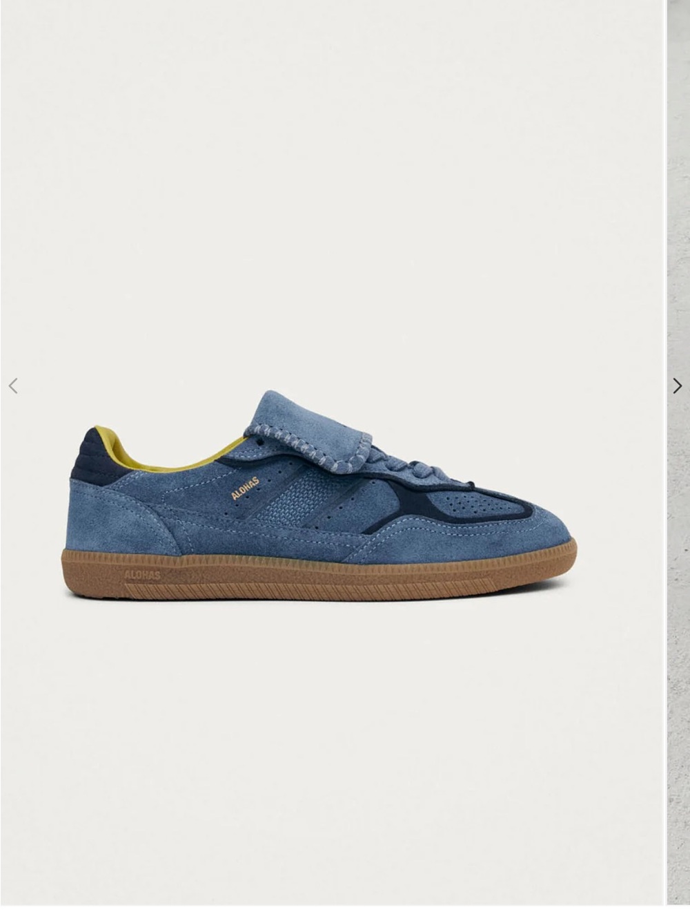 ALOHAS Blue Suede Sneakers with Gum Sole and Yellow Lining